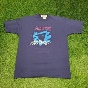 Vintage 80s Aim-High US Air-Force Shirt Large 22x28 Aviation USA USF